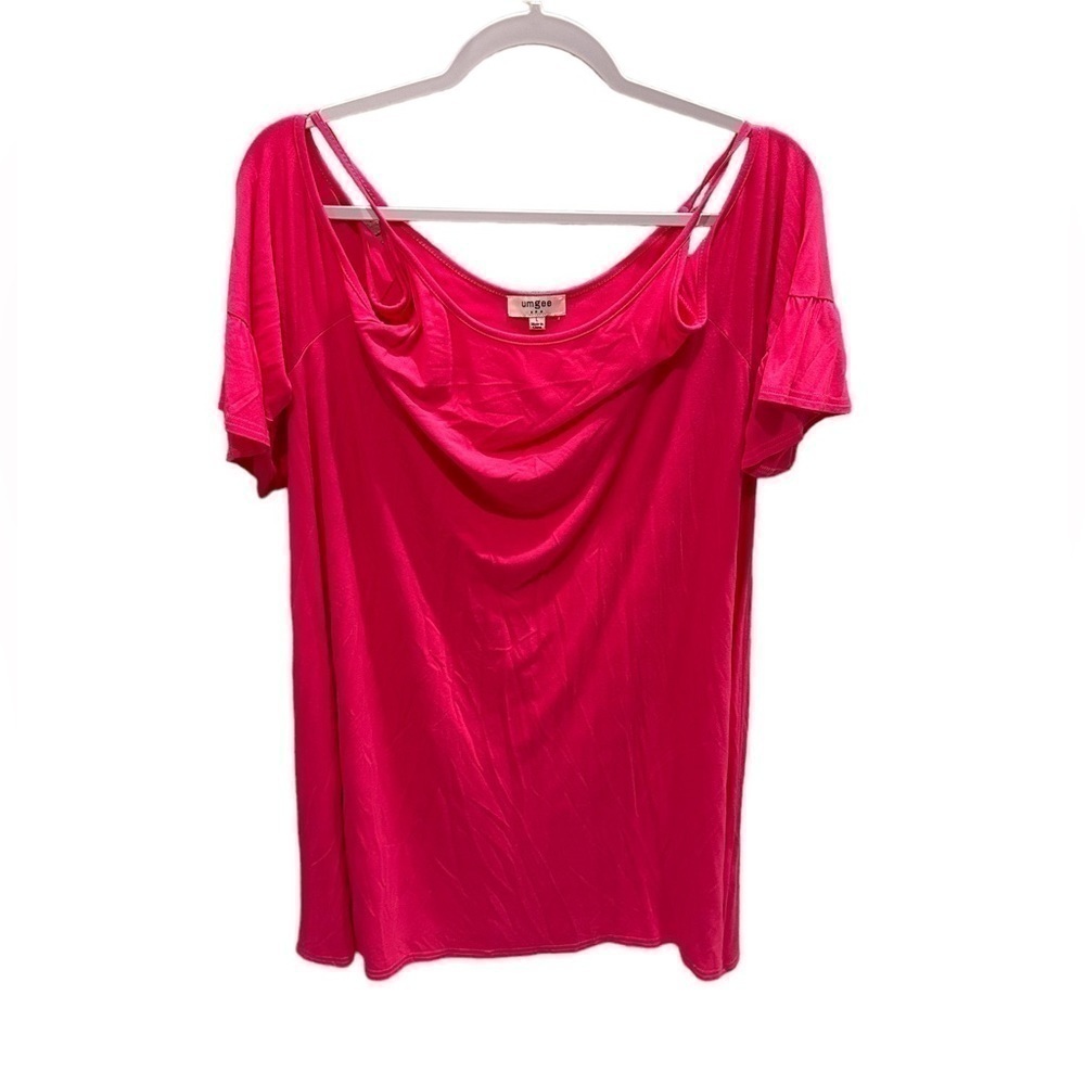 Umgee Women’s Blouse Pink Off the Shoulder Stretch Casual Size Large